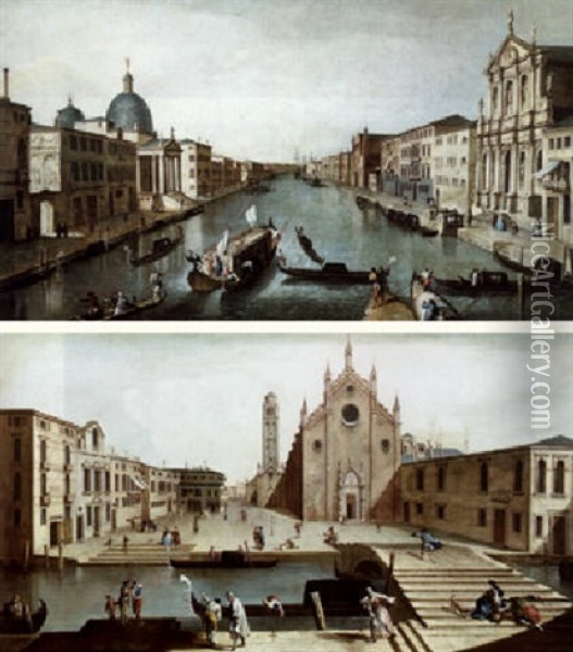 The Grand Canal, Venice, Looking Towards The Fondamenta Della Croce With S. Simeone Piccolo Oil Painting - Michele Marieschi