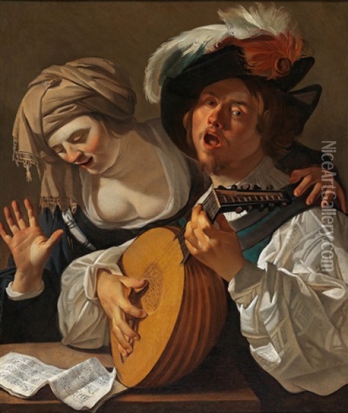 The Duet Oil Painting - Dirck Van Baburen