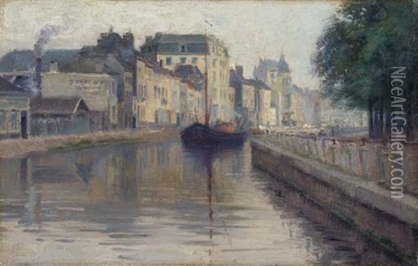 Au Bord De La Lys, Bruges Oil Painting - Emile Claus