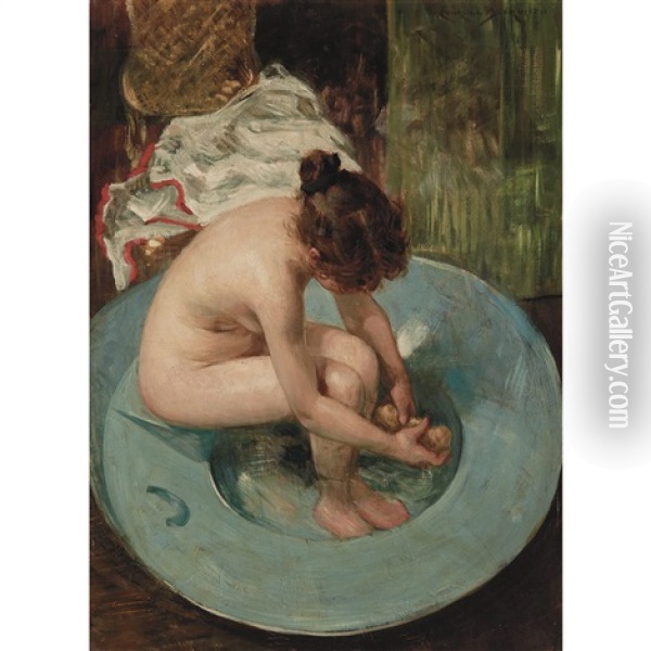 Young Woman Bathing Oil Painting - James Carroll Beckwith