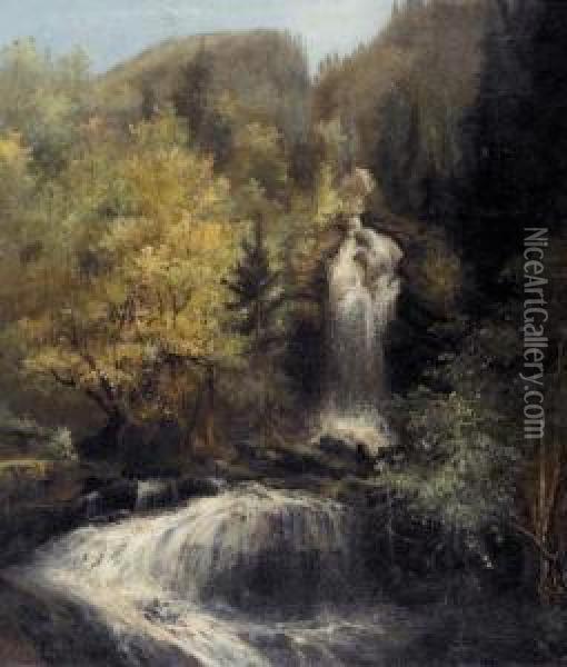 Wasserfalle Im Gebirge. Oil Painting - Johann Gottfried Steffan