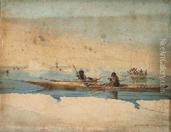 Canoes Of The Savage Isles Oil Painting - George Francis Lyon Lieutenant