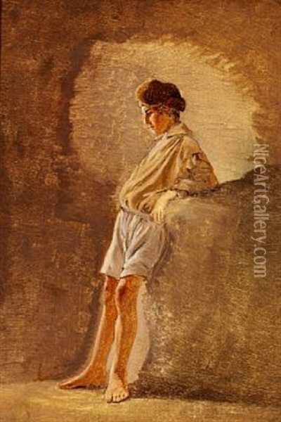 A Young Italian Man Standing. Study Oil Painting - Frederik (Fritz) Petzholdt