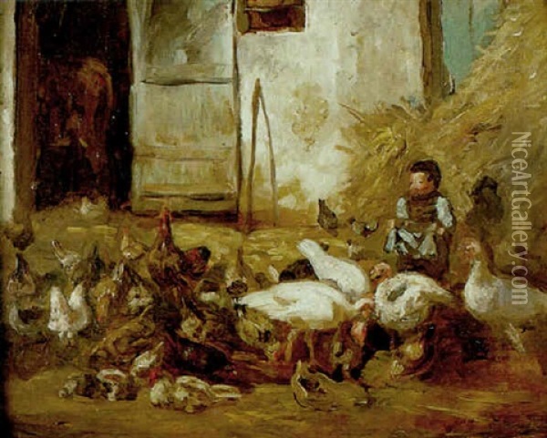 Jeune Enfant Dans La Basse-cour Oil Painting - Paul Huet