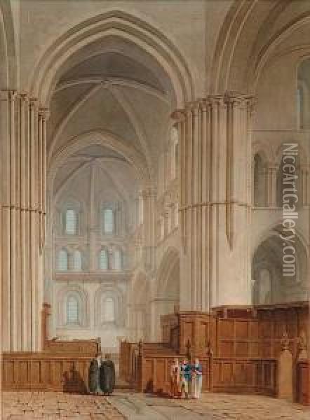 'the Transept Of The Church Of 
Saint Cross, Near Winchester' And 'the Choir Of The Church Of Saint 
Cross, Near Winchester' Oil Painting - John Chessell Buckler