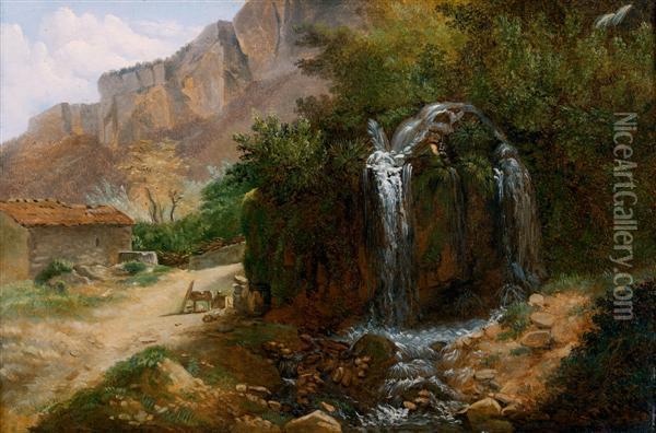 Cascade En Italie Oil Painting - Simon-Joseph-Alexandre-Clement Denis
