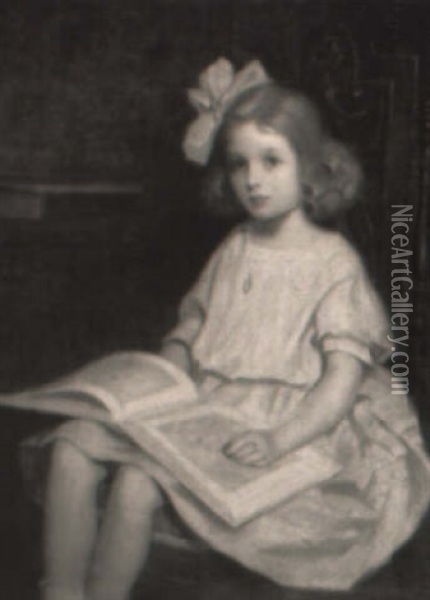 A Little Girl In Pink Reading A Book Oil Painting - Norwood Hodge Macgilvary