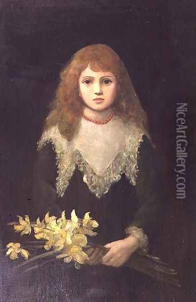 Portrait of a young girl with a bouquet of daffodils Oil Painting - Louise Jopling
