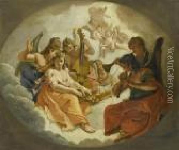 Angels And Putti Playing Music Oil Painting - Francesco Fontebasso