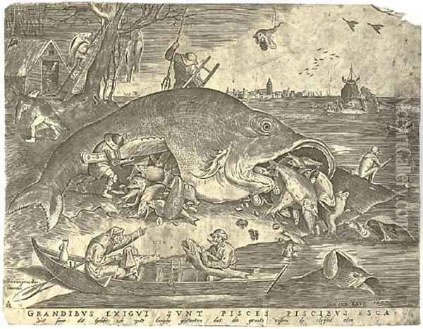 The large Fishes devouring the small Fishes, by P. Van der Heyden Oil Painting - Pieter the Elder Bruegel