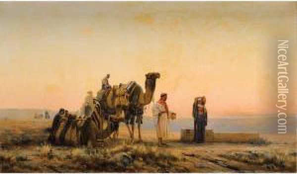 Le Repos Des Bedouins Oil Painting - Auguste Louis Veillon