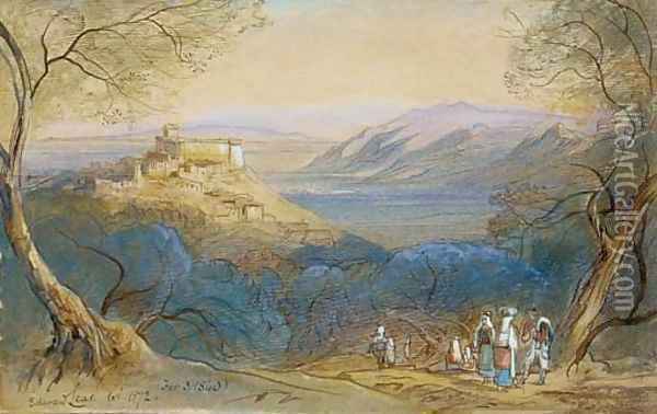 View of the Castello Caetani and the hill-town of Sermoneta, Lazio, Italy Oil Painting - Edward Lear