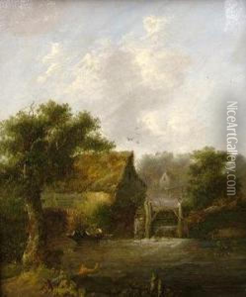 River Landscape With Watermill Oil Painting - Charles I Morris