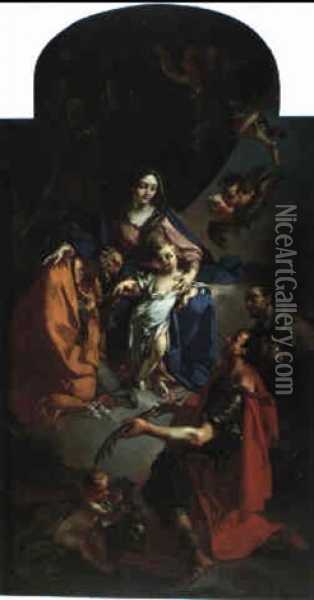 Vierge A L'enfant Entouree De Saint Pierre, Saint Francois  De Sales Et Saint Longin Martyr Oil Painting - Claudio Francesco Beaumont
