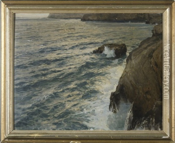 Brandung An Der Felsenkuste Von Capri Oil Painting - Karl Theodor Boehme