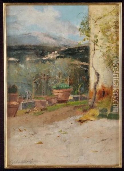 Terrazzo Con Vasi Oil Painting - Ulvi Liegi (Luigi Levi)