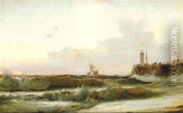 A Ship In Stormy Seas Oil Painting - Carl Johann Neumann