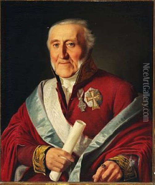 Portrait Of Anker Vilhelm Frederik Bornemann (1763-1854) Draped In His Red Official Robe With Blue Edging Oil Painting - Wilhelm Nicolai Marstrand
