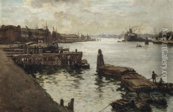 A View Of The Rotterdam Harbour Oil Painting - Johan Hendrik van Mastenbroek