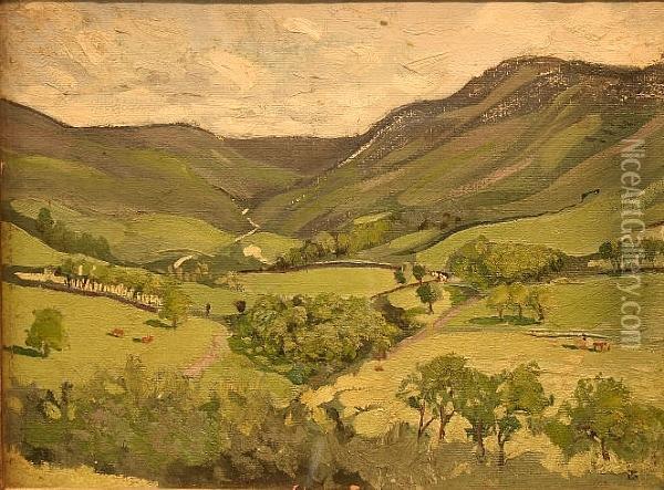 A Wooded, Undulating Valley Oil Painting - Lucien Pissarro
