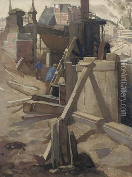 Construction Site At The Rijksmuseum, Amsterdam Oil Painting - Johannes J. Aarts