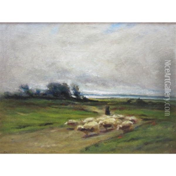 Landscape With Sheep On A Path Oil Painting - Carleton Wiggins
