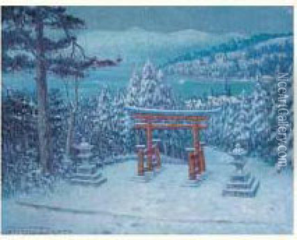Paysage Enneige, Hakone, Japon Oil Painting - Georges Dantu