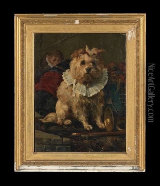 Circus Dog Oil Painting - Charles van den Eycken I