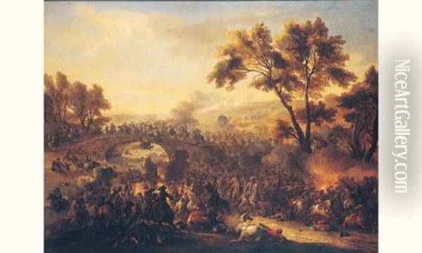 Scene De Choc De Cavalerie Pres D'un Pont Oil Painting - Charles Parrocel