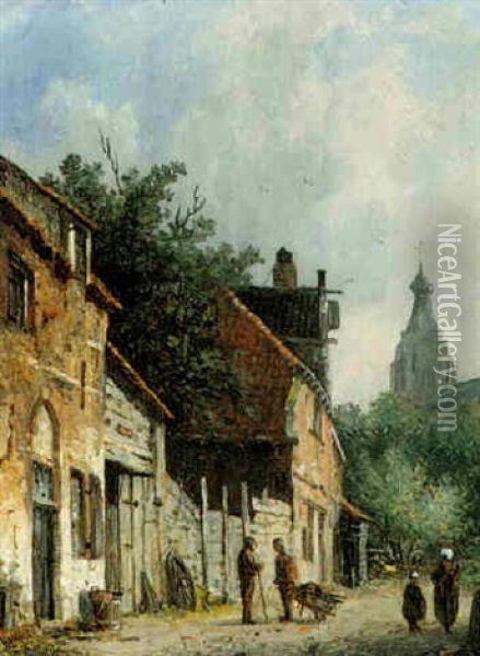 A Street Scene In Delft Oil Painting - Adrianus Eversen
