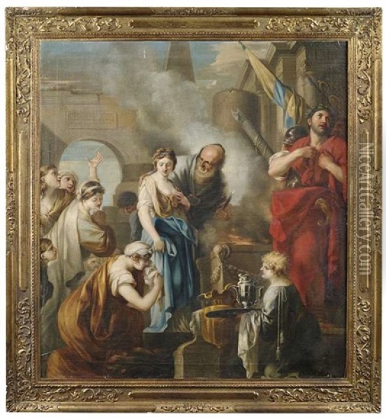Die Opferung Der Tochter Jephtas Oil Painting - Sebastien Bourdon