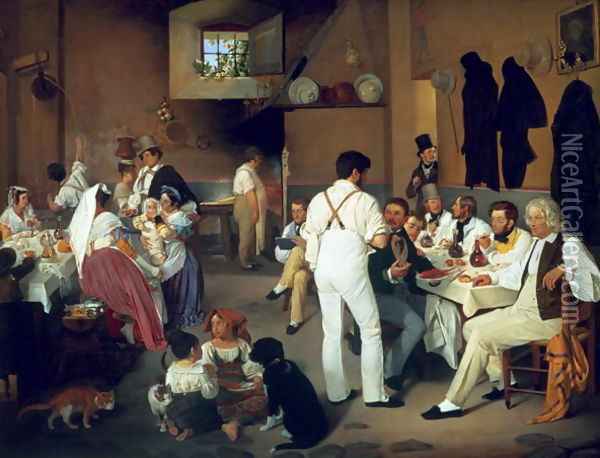 Danish artists at the Osteria la Gonsola, Rome 1837 Oil Painting - Ditlev Conrad Blunck