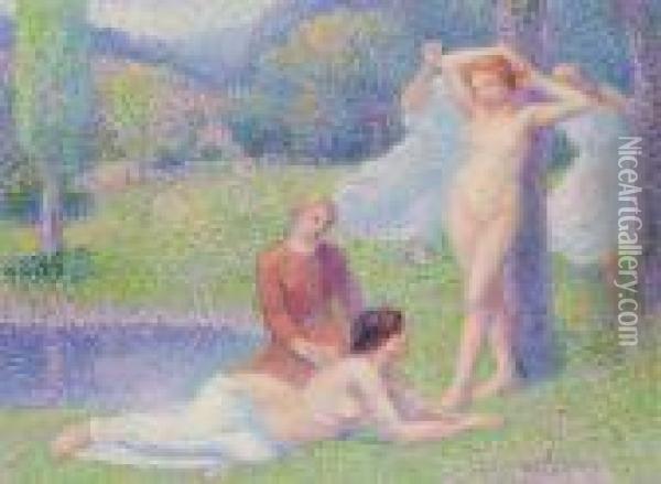 Femmes Nues Dans Un Paysage--danseuses Dans Le Foret Oil Painting - Hippolyte Petitjean