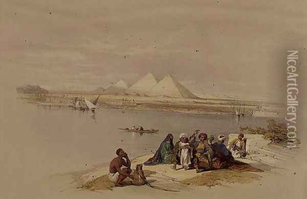 The Pyramids of Giza from the Nile, from Egypt and Nubia, Vol.1 Oil Painting - David Roberts