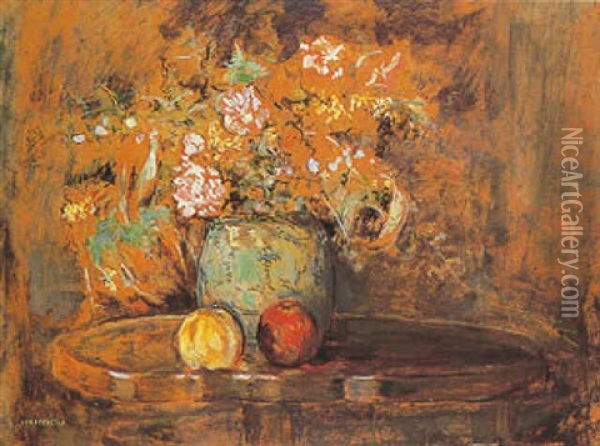 Still Life Of Flowers In A Vase Oil Painting - Jean Francois Raffaelli