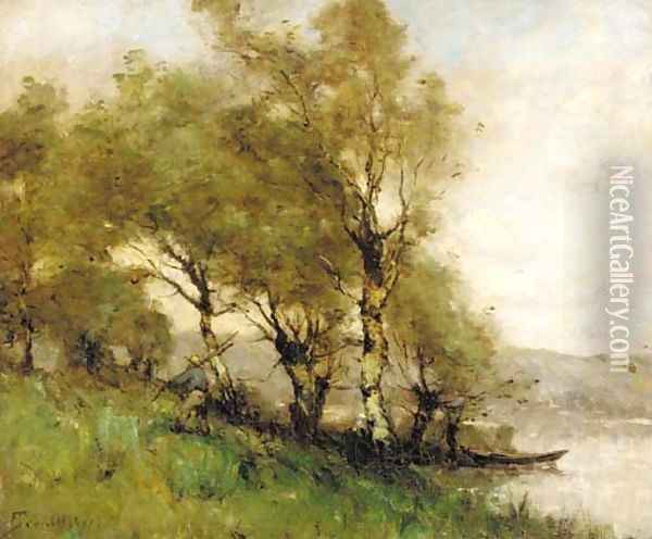 On the banks of the lake Oil Painting - Paul Trouillebert