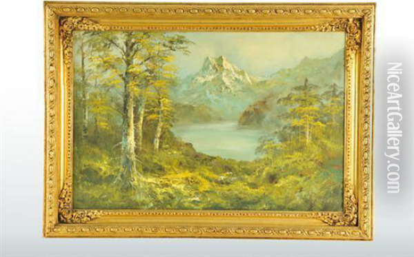 Paisaje Con Montana Oil Painting - F. Holzer