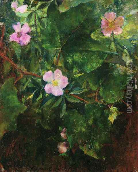 Wild Roses And Grape Vine Study From Nature Oil Painting - John La Farge