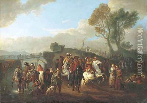 An Italianate river landscape with cavalry on the march Oil Painting - Pieter van Bloemen