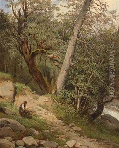 Woodland Landscape With Wood Gatherer Oil Painting - Melchior Fritsch