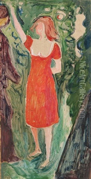 Woman In A Red Dress Oil Painting - Edvard Munch