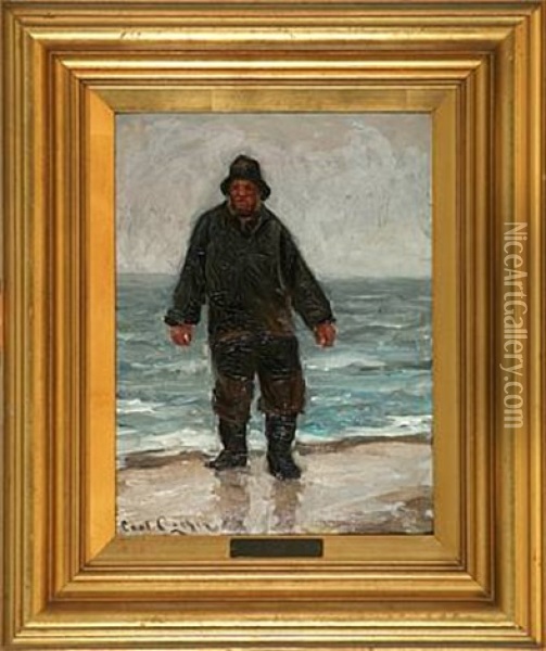 Fisherman On The Beach Oil Painting - Carl Ludvig Thilson Locher