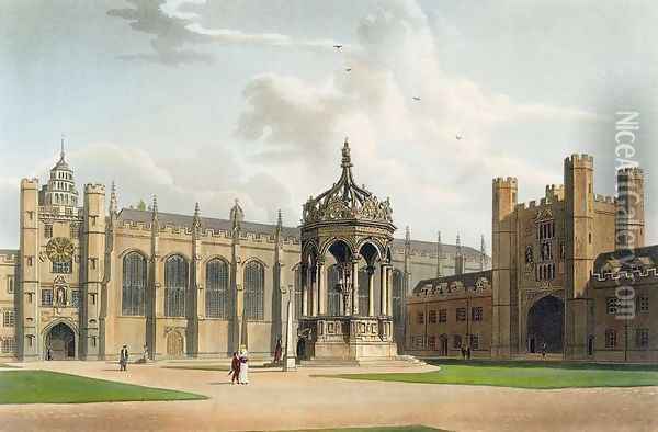The Court of Trinity College, Cambridge, from The History of Cambridge, engraved by J. Bluck (fl.1791-1831), pub. by R. Ackermann, 1815 Oil Painting - William Westall