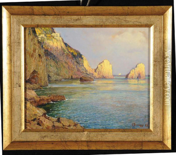 Capri, Faraglioni Oil Painting - Cesare Saccaggi