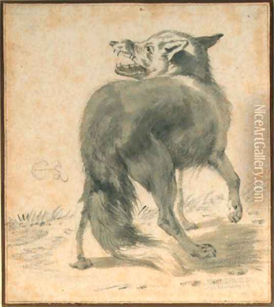 Study of a wolf, seen from behind Oil Painting - Cornelis Saftleven