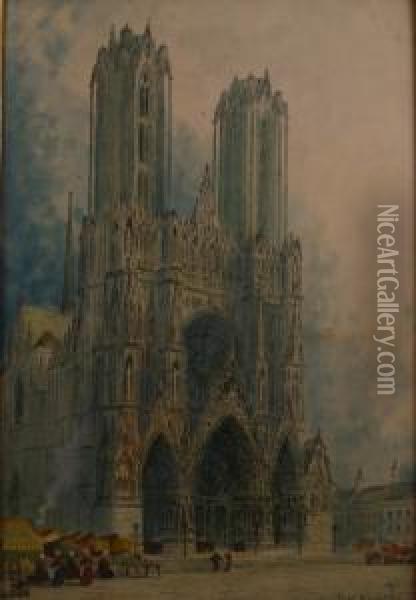 Figures Outside Reims Cathedral Oil Painting - Paul Braddon