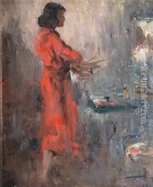 Sarah Cohen A La Robe Rouge Oil Painting - Armand Gustave Gerard Jamar