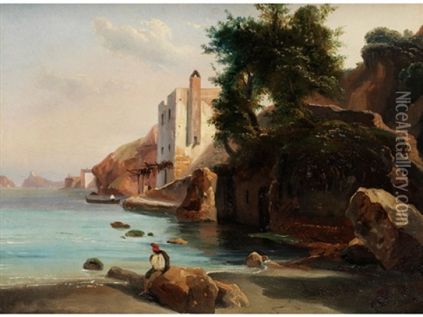 Blick Aus Einer Bucht Bei Neapel Oil Painting - Louis Auguste Lapito