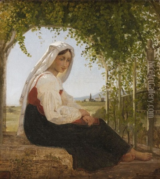 Jeune Italienne Sous Une Treille Oil Painting - Auguste Jean Baptiste Vinchon