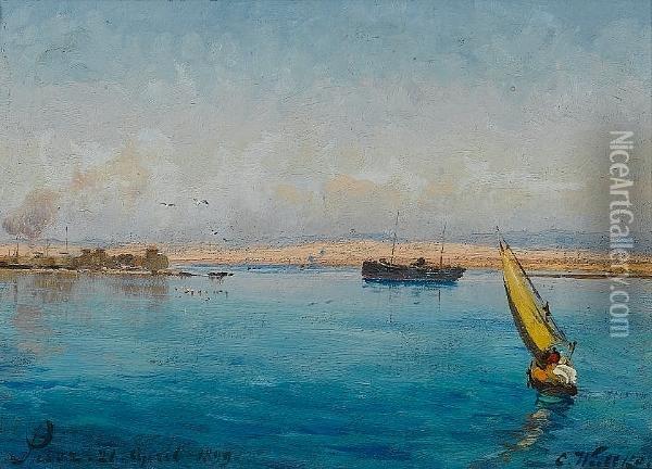 Entrance To The Suez Canal Oil Painting - Carl Wuttke